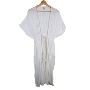 Billabong White Cover-Up Tassel Tie Kimono‎ Beach Resort Wear M/L